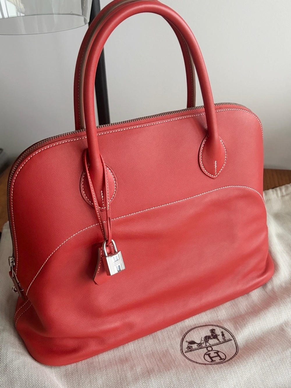 Hermes Relax Bolide 35, Sikkim Leather, Palladium HW & New DGAZ Pillow&Organizer